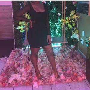 Black Mesh Sleeve Cut Out Bodycon Dress